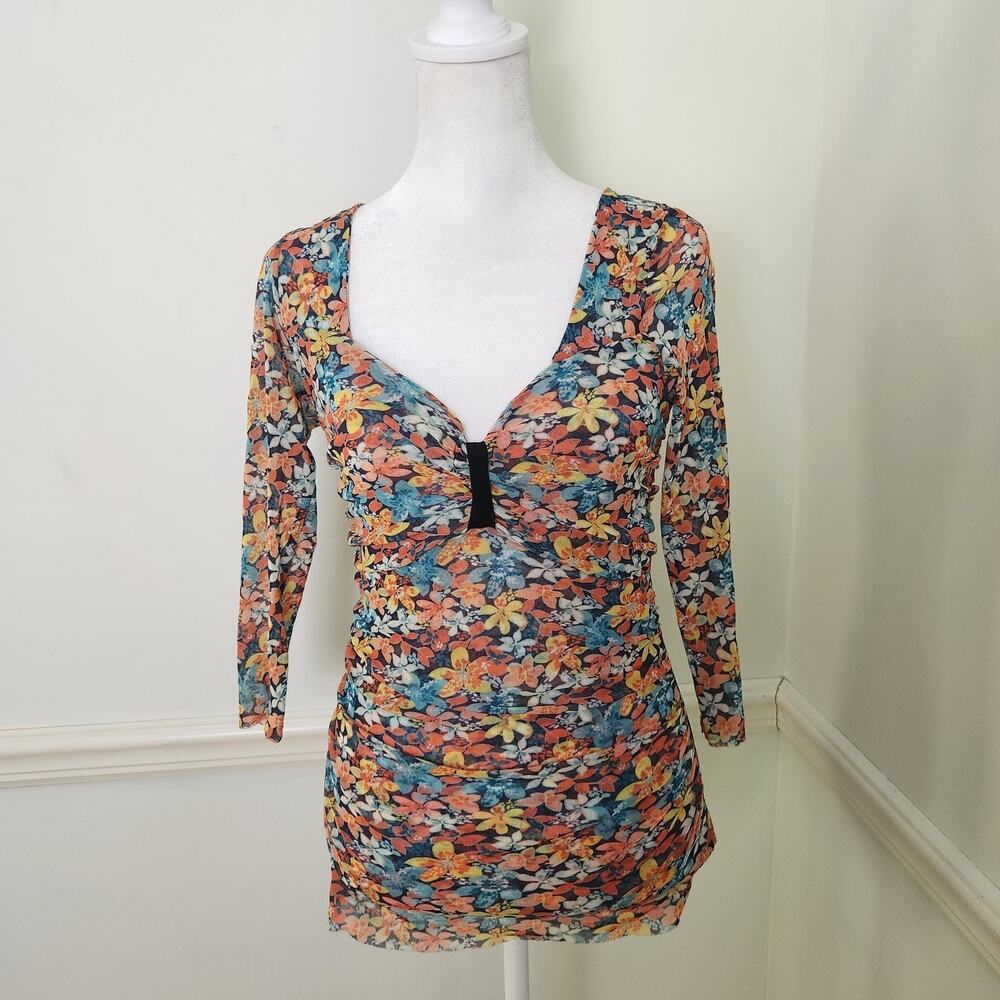 Vtg Y2K Daisy And Clover Shirt Top Sz Small Mesh Floral Babydoll Fairy Grunge